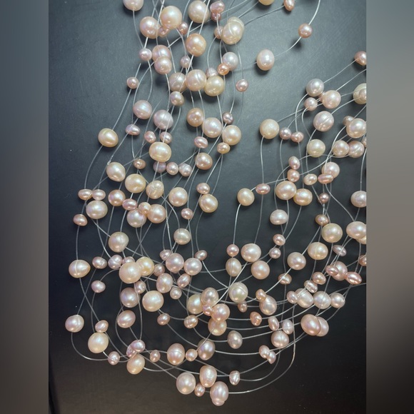 New! Freshwater Cultured Pearl Necklace, 14 Rows Floating w/ Soft Pink Hues - Picture 5 of 7